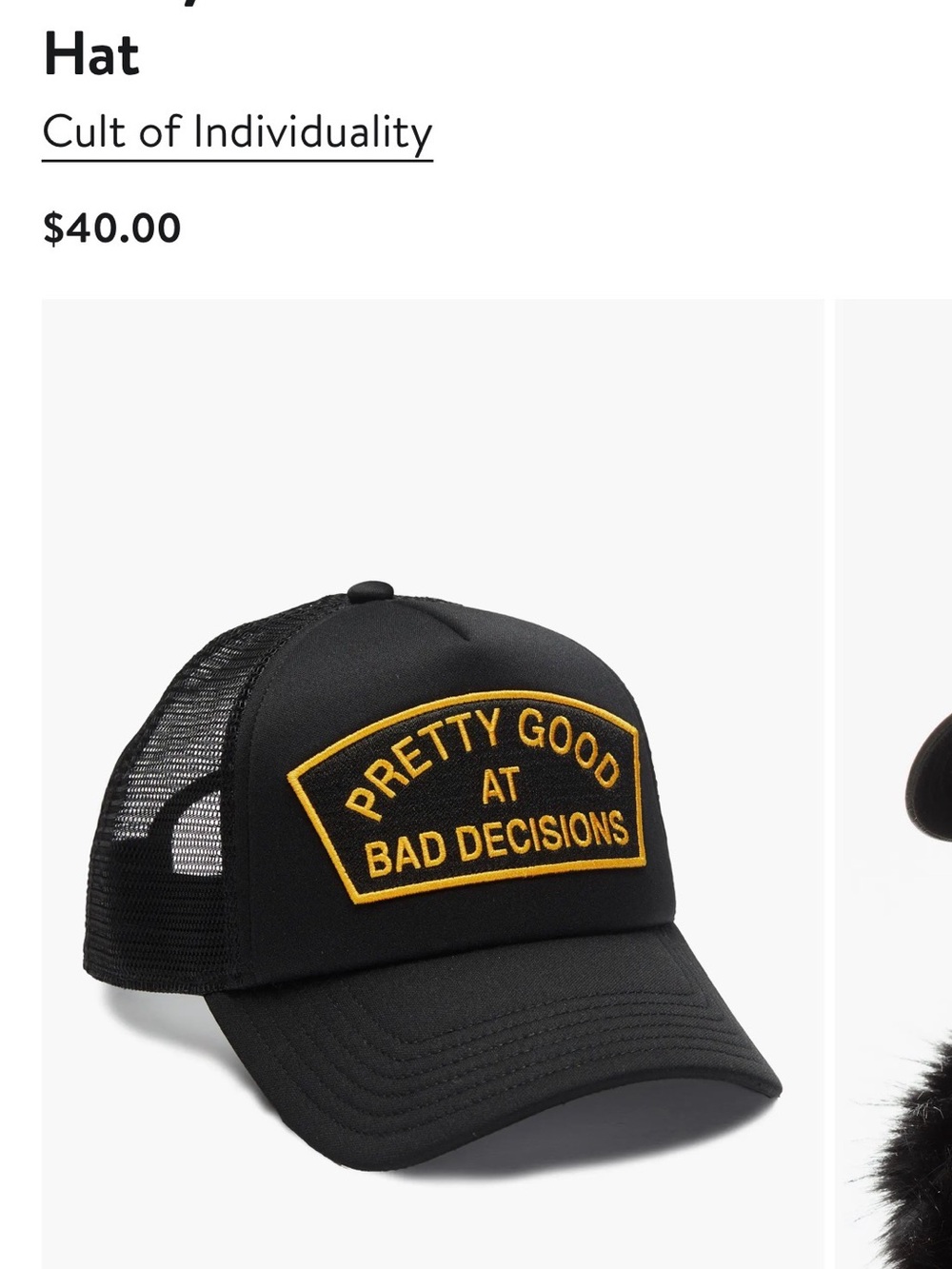 Cult of Individuality Black Trucker Hat “Pretty Good At Bad Decisions"